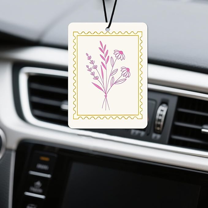 Floral Stamp Car Air Fresheners - Colorful Flower Vase & Bouquet Designs,Natural Non Toxic Air Freshener, 4 - Pack Ideal Decor & Gift for Nature Lovers, for Car, Closet & Home