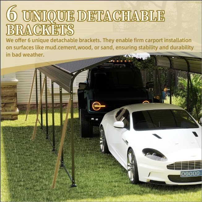 13x26.5 FT Metal Carport, Heavy Duty Car Port Canopy with Galvanized Steel Roof & Frame, Oversized Metal Carport Kit with Hooks, Steel Car Shelter, Outdoor 2 Car Garage for Car, Boat, Truck, Dark Gray