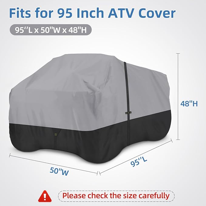 600D Waterproof & Windproof ATV Cover, 4 Wheeler Covers Outdoor Storage All Weather Protect, Quad Cover Fit for Polaris Yamaha Suzuki Honda, 95" L x 50" W x 48" H