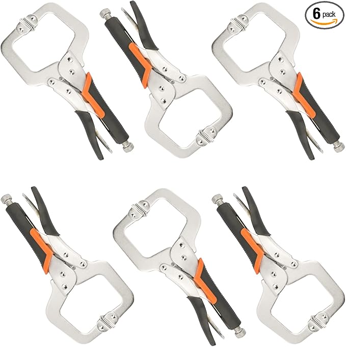 6 Pack 6 Inch C-Clamp Locking Pliers with Rubber Handle, 6 Inch C-Clamps Face, Heavy Duty C Clamp Locking Pliers, Adjustable C Clamps for Woodworking and Home Improvement