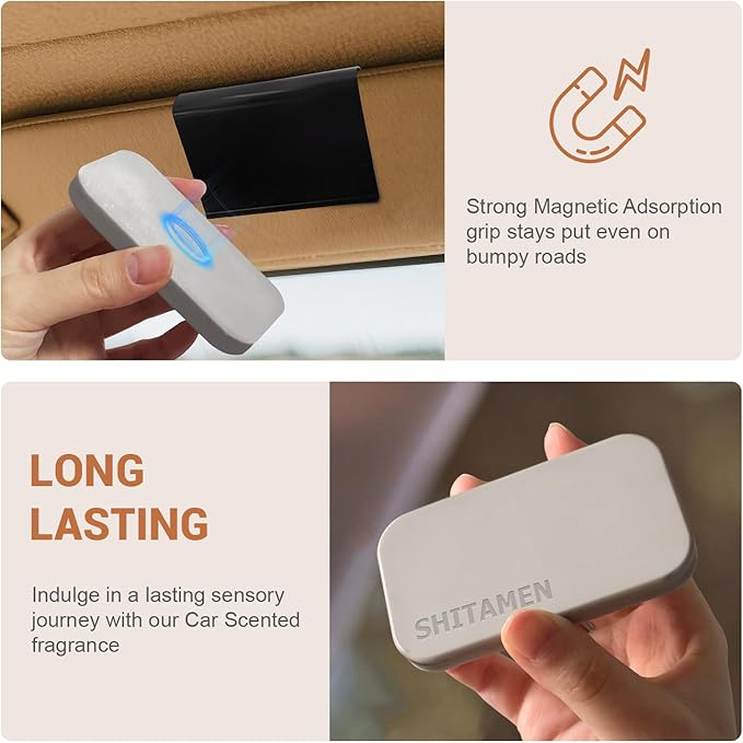 Car Air Freshener, Stone Air Freshener, Automotive Odor Eliminator for Visor Clip- Car Fresheners Long Lasting - Variety 3 Pack - CLIP INCLUDED (Amber-Teak-Grove)