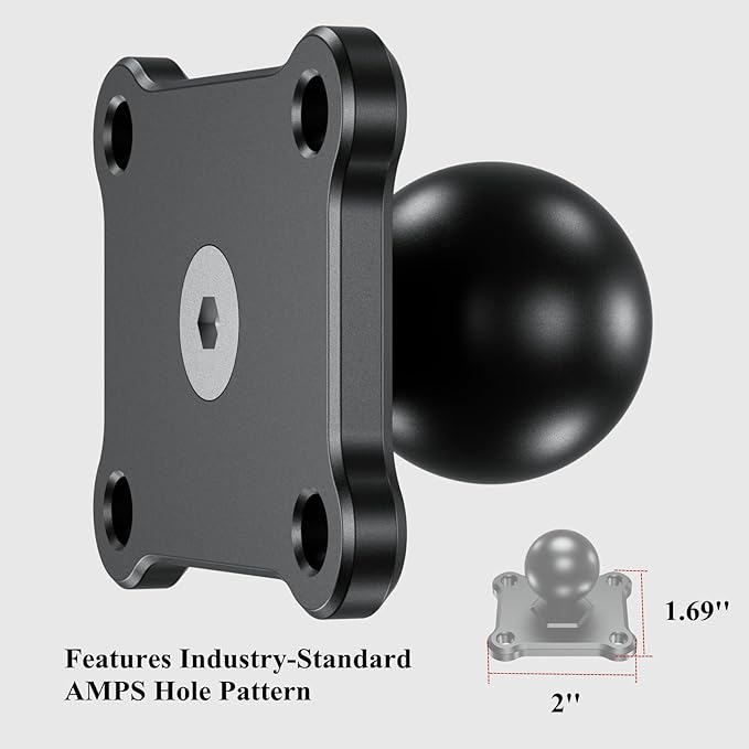 BRCOVAN 1'' Ball Mount Base with Aluminum Alloy 4-Hole AMPS Square Plate Compatible with RAM Mounts B Size 1 Inch Ball Double Socket Arm