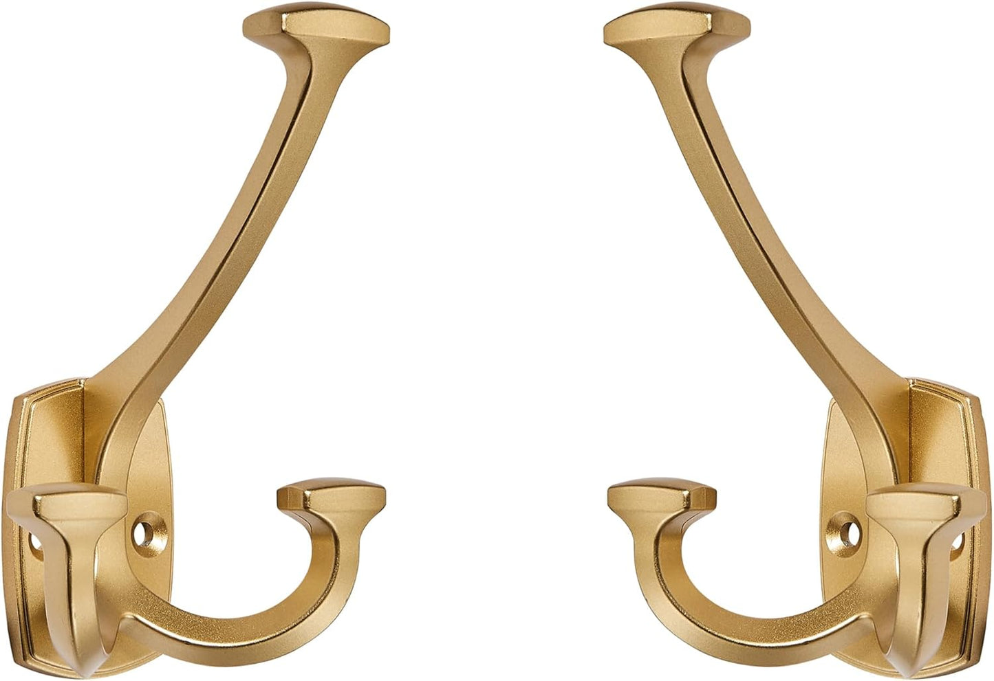 Large Wall Double-Sided Hook 5 Pack Gold Hook Decorative Heavy Duty Solid Large Coat Hooks for Towel Hanging Coats Robe Towel Bags Door Back 2 Prong Hooks
