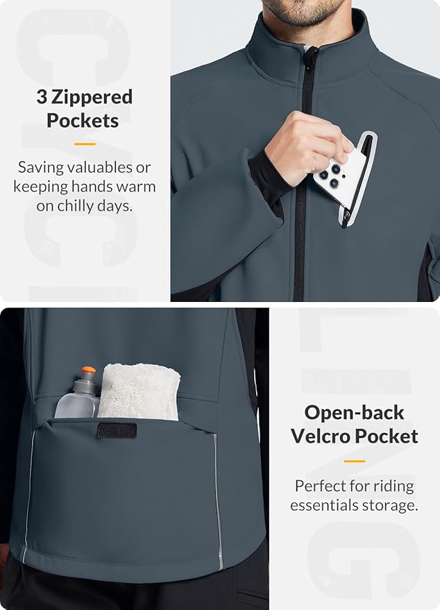 baleaf Men's Winter Cycling Jackets Water Resistant Thermal Running Softshell Jacket Warm Cold Weather Pockets