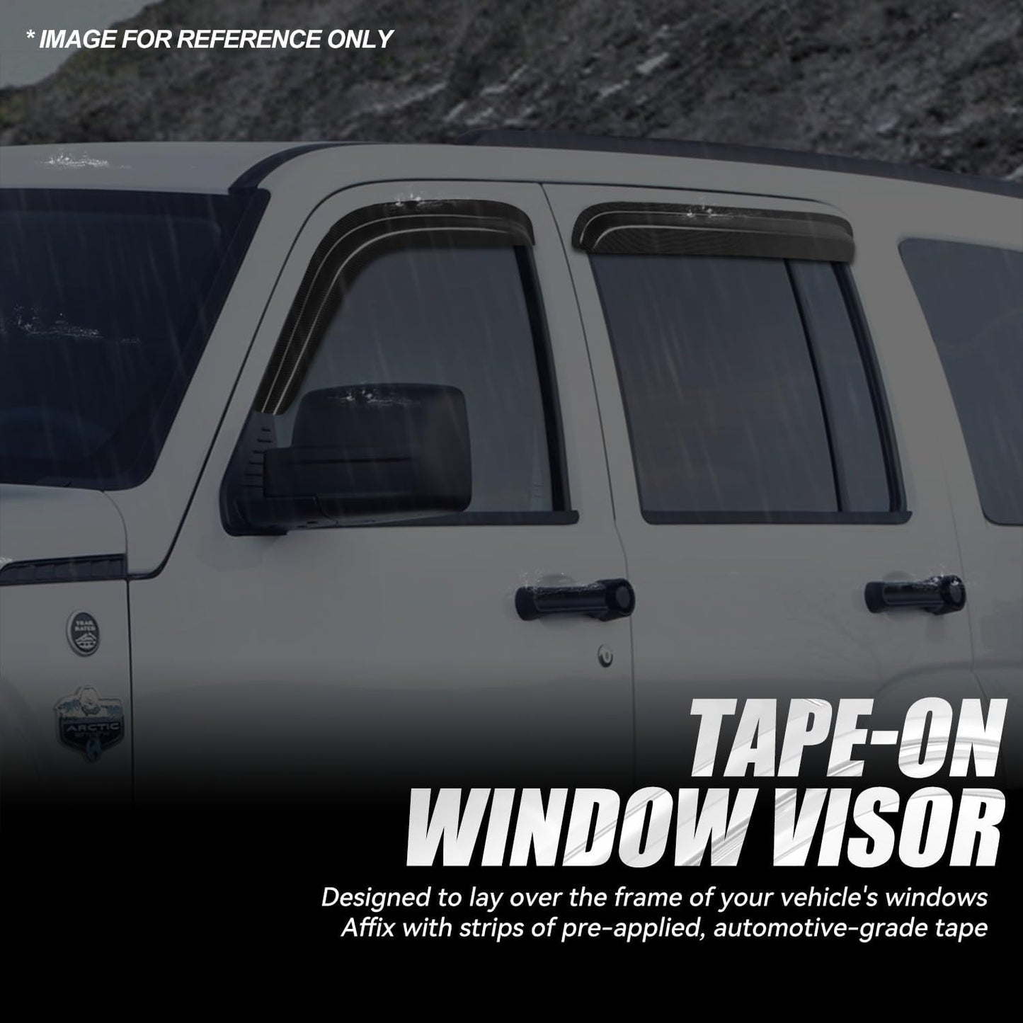 Auto Dynasty 4Pcs Carbon Fiber Pattern Window Visors Compatible with 2008-2013 Jeep Liberty, Tape-On Front & Rear Window Deflectors, Glossy Dark Smoke