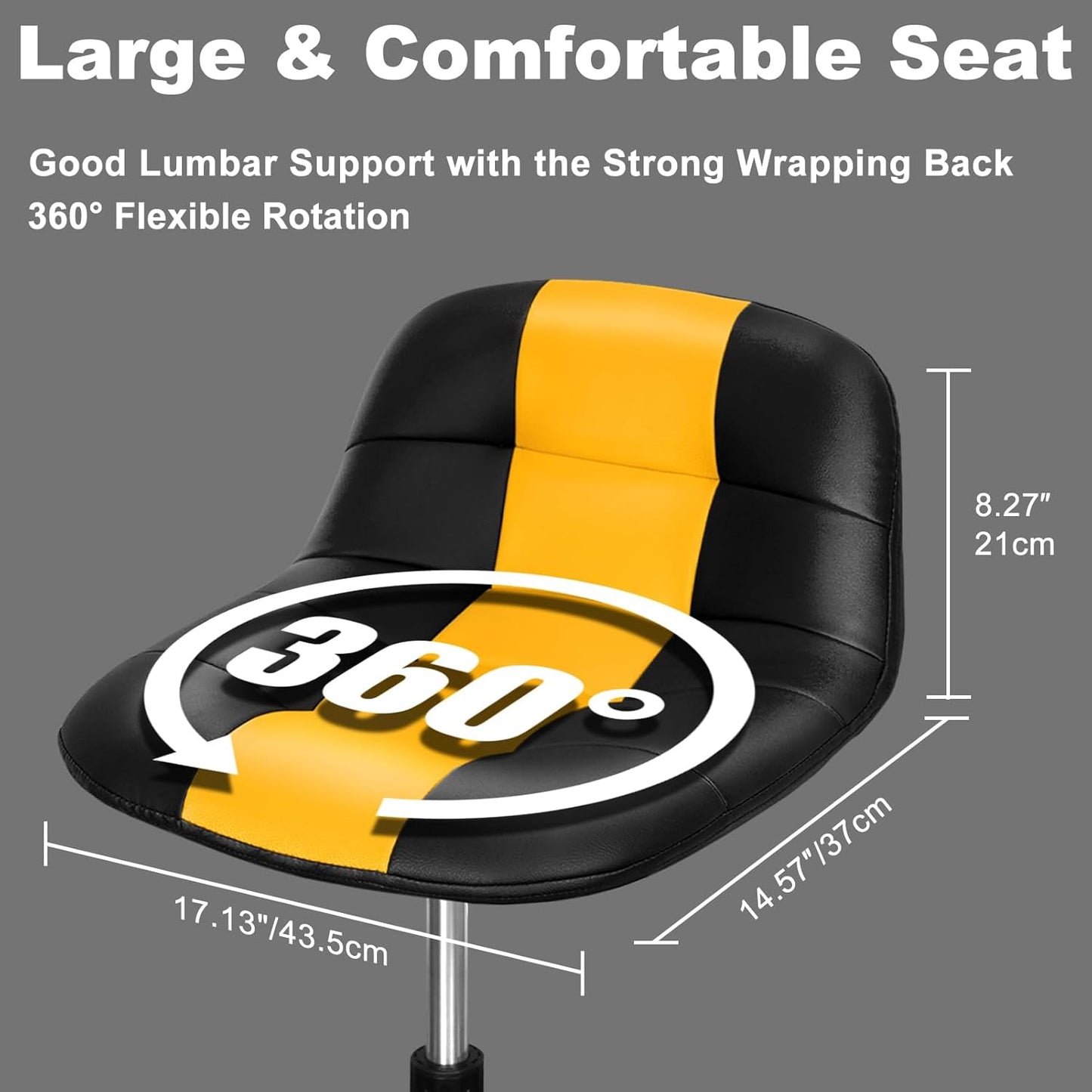 Rolling Shop Stool with Wheels, Adjustable Garage Mechanic Stool Seat Shop Roller Work Chair Mobile Rolling Seat with Tool Tray, 2 Cup Holders, 4" Casters, 350 LBS, Heavy-Duty,Yellow