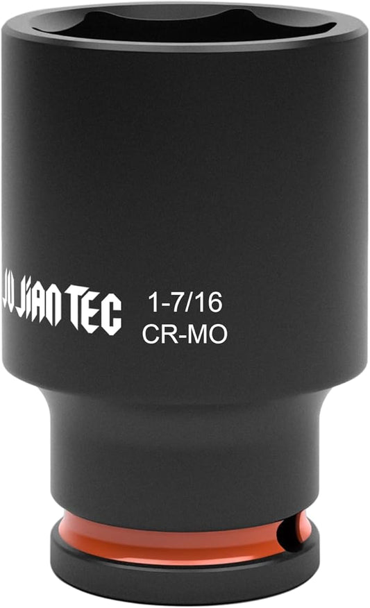 1/2 Inch Drive - 1-7/16 inch Deep Impact Socket with Anti-Rounding 6 Point Design, Heat-Treated Cr-Mo Steel, Automotive, Truck Maintenance, Heavy Equipment Repair