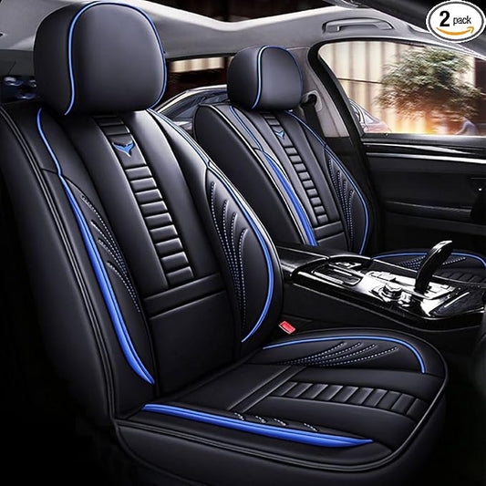 for Toyota RAV4 2008-2025 Car Seat Covers, Full Coverage Customized Seat Covers Premium Leather Waterproof Stain-Resistant Easy to Install (Front Set, Black&Blue)