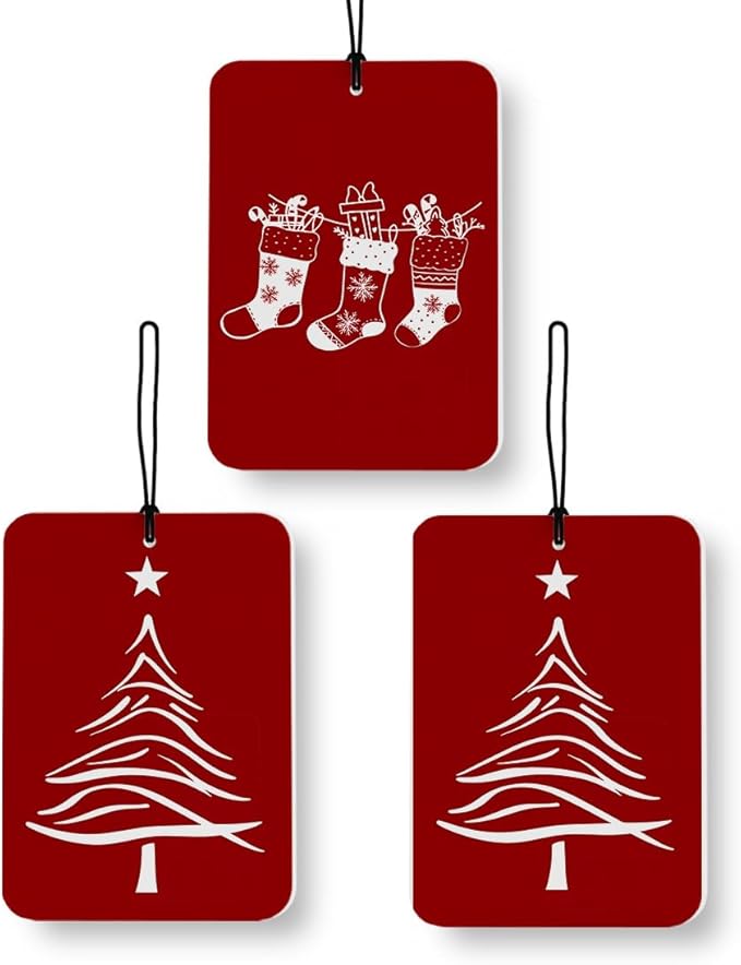 Red Winter Christmas Car Air Freshener 3 Pcs, Minimalist Christmas Winter Stockings Tree Air Freshener Hanging Decor for Cars Closet Drawer Books Accessories Gifts