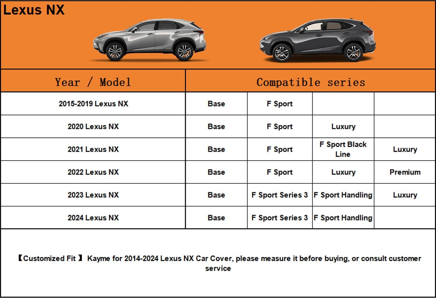 Kayme 7 Layers SUV Car Cover Custom Fit Lexus NX 300 350 (2015-2025) Waterproof All Weather for Automobiles, Outdoor Full Cover Rain Sun UV Protection.Black