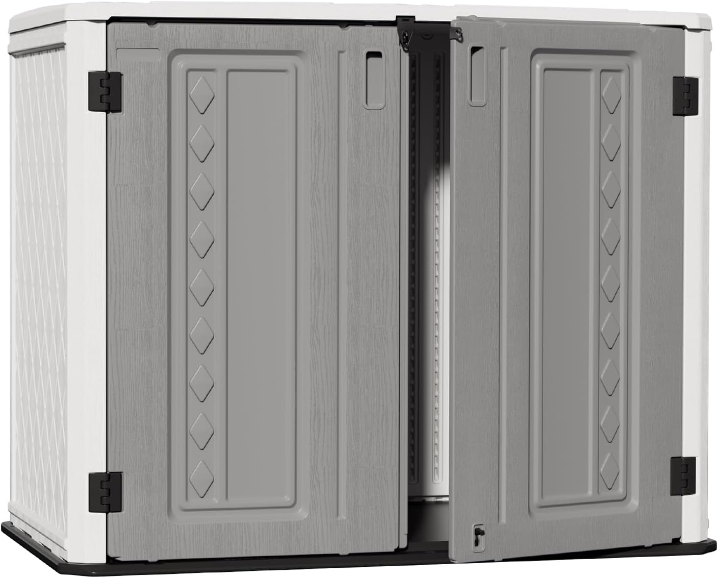 ZZM Outdoor Storage Shed Diamond Texture 4x3FT Horizontal Shed | 34 Cu.Ft Waterproof Resin Cabinet with Double-Wall | UV-Resistant & Lockable for Garden Tools, Bikes, Patio Furniture (Grey-White)