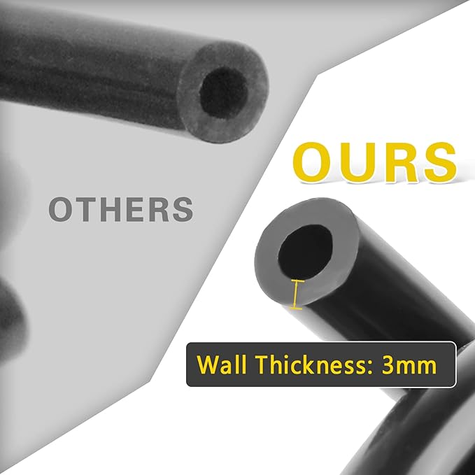 Silicone Vacuum Tubing Hose 6.6 FT, 1/8" 5/32" 1/4" 5/16" 3/8" ID High Performance 130PSI, Engine Automotive Vacuum Silicone Hose Line 5PCS