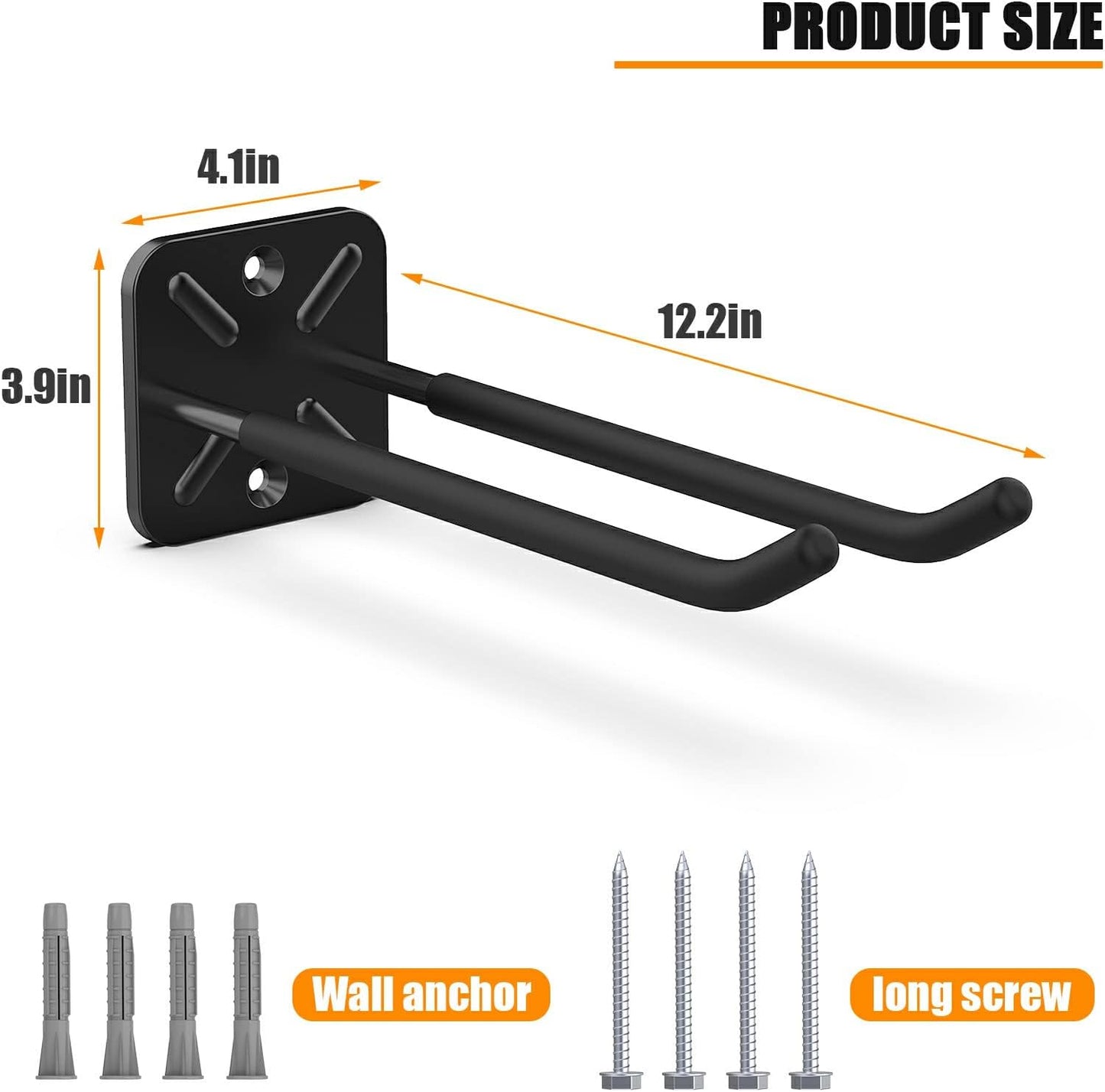 Garage Hooks, Heavy Duty Garage Hooks -12.4 Inch Wall Mount Hangers for Chairs, Power Tools, Garden Tools, Tires & More - Max 120 lbs (2-Pack)