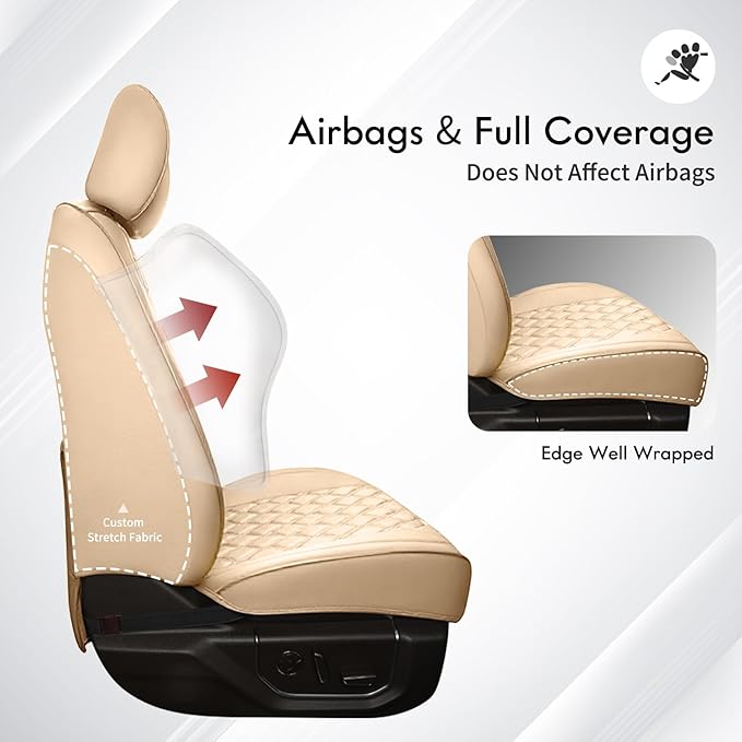 Huidasource F150 F250 F350 Front&Rear Leather Seat Covers Fit for 2015-2025 Ford F150 SuperCrew & 2017-2025 F250 F350 F450 Super Duty Crew Cab XL XLT Lariat King Ranch Platinum(Full Set/Beige)