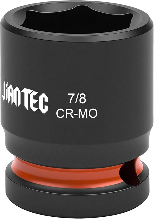 1/2 Inch Drive - 7/8 inch Shallow Impact Socket with Anti-Rounding 6 Point Design, Heat-Treated Cr-Mo Steel, Automotive, Truck Maintenance, Heavy Equipment Repair