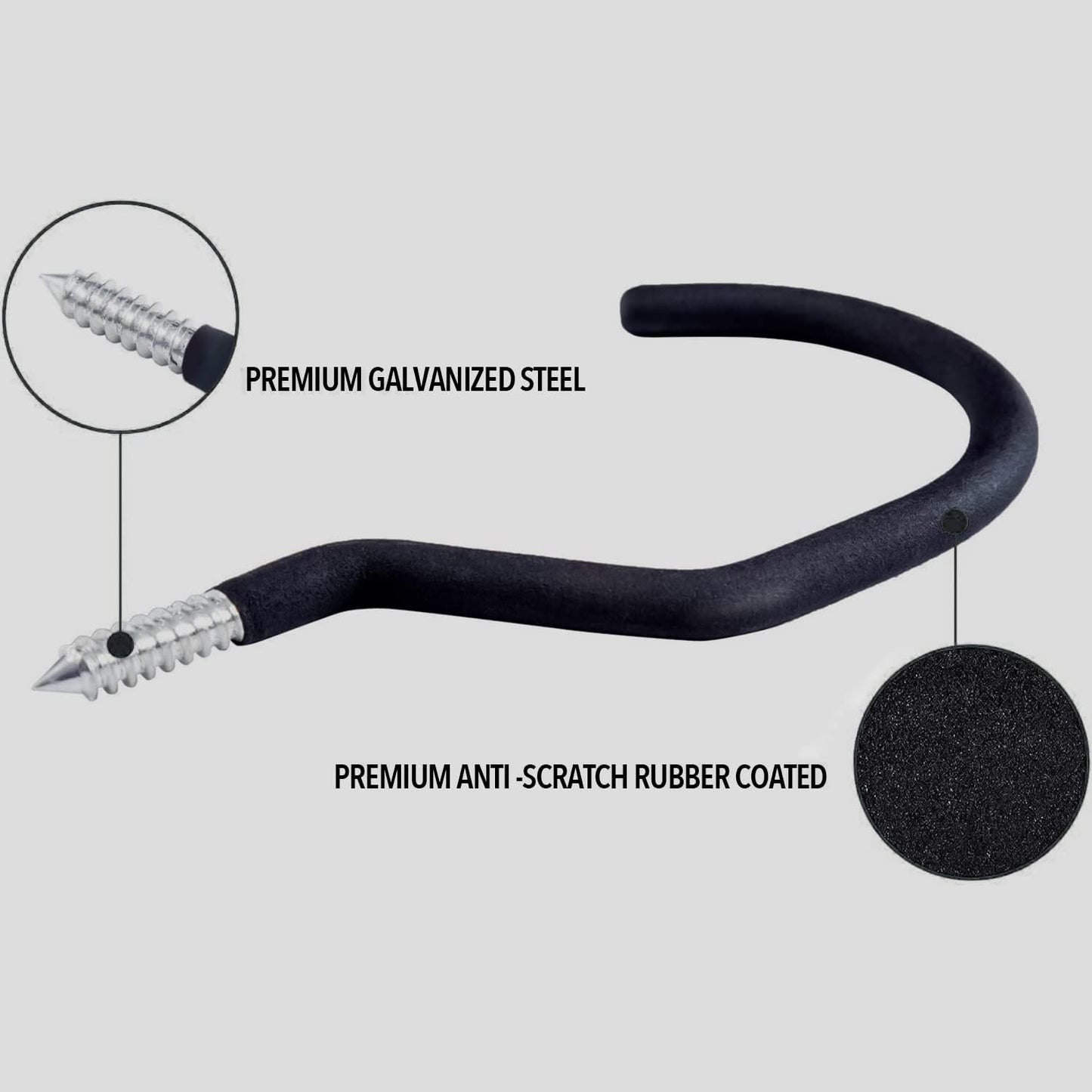 SMARTOLOGY Extra-Large Bike Hook, Bicycle Storage Hanger, Rubber Coated Heavy Duty Screw-in Ceiling Hooks for Tools, Garage Wall Organizer, 4 Pack, Fits All Bike Types, Vertical Bike Racks & Stands