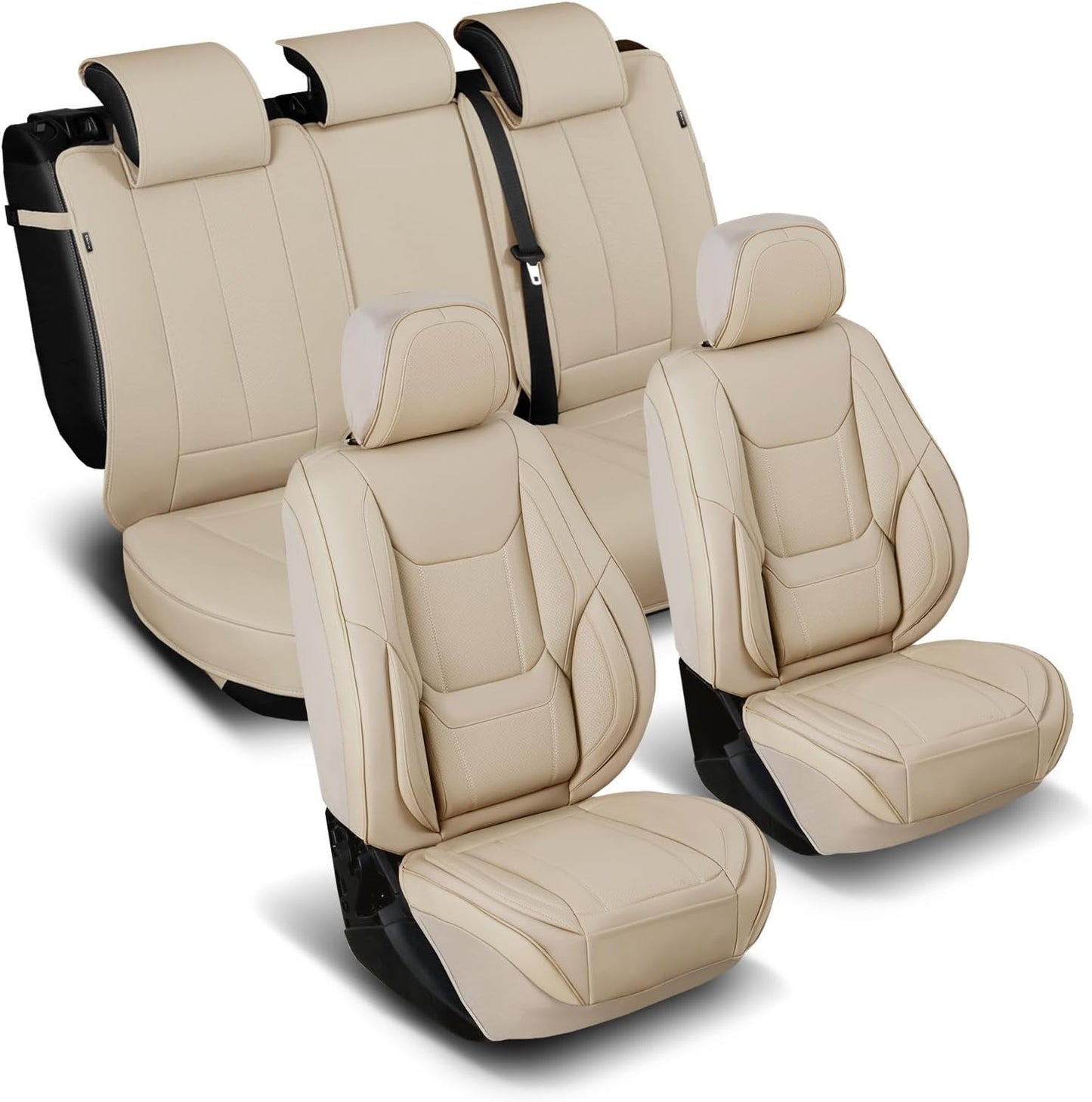 Coverland Custom Car Seat Covers Compatible with 2007-2013 Silverado 1500 Crew Cab, Extended Cab - Premium Leather Non-Slip Waterproof Interior Protector Full Set-Beige [See Size Chart-Size X133]