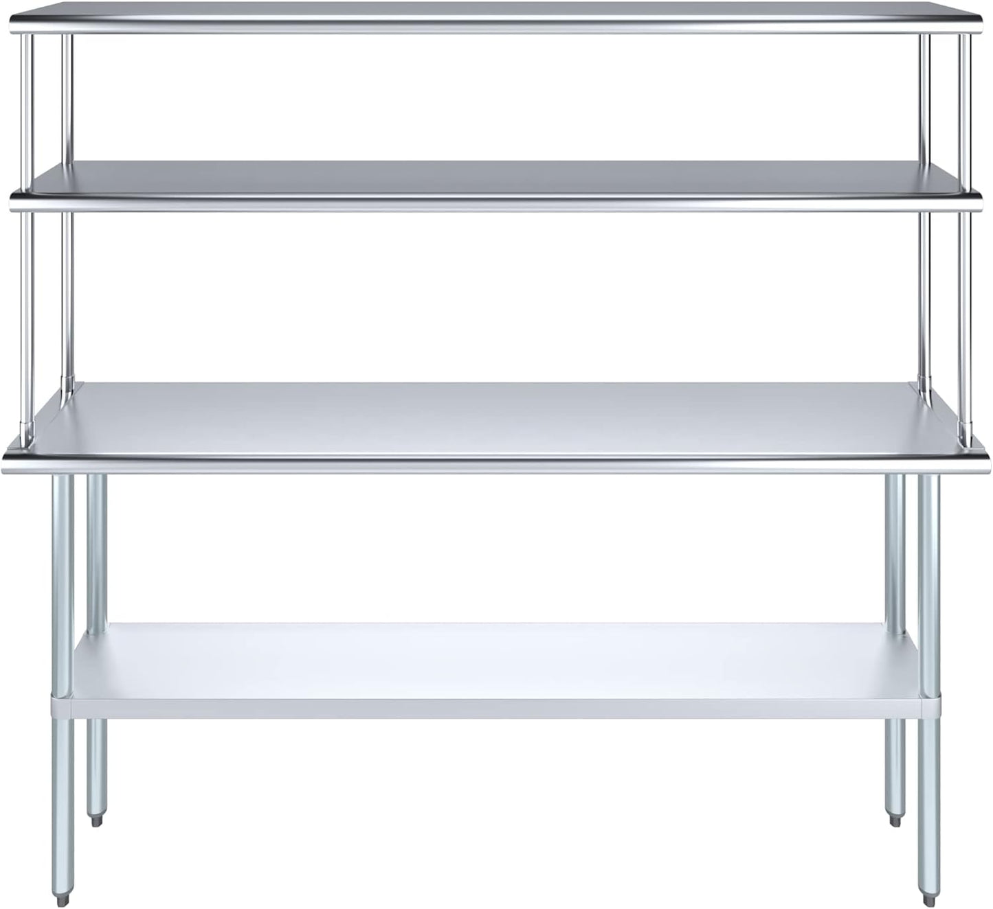 Amgood Stainless Steel Work Table Double Tier Overshelf | NSF (14" x 72" Work Table + 12" Overshelf)