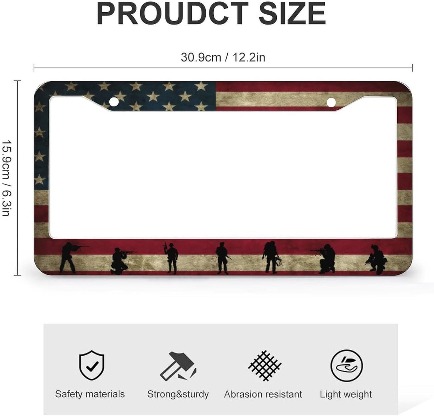 American Flag License Plate Frames - 2 Pcs Set 2 Holes Metal Aluminum Auto Car Accessories Decoration License Plate Frame 12.2 x 6.3 inch for Women Men Gift