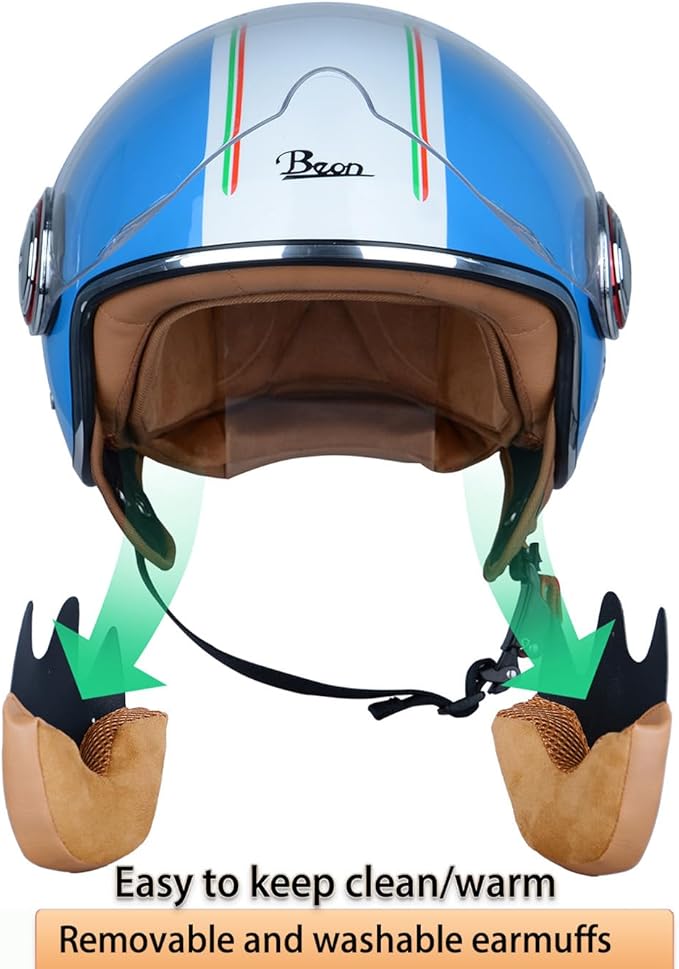 Open Face Motorcycle Helmet for Adults,DOT Approved - Moped Half Vespa Retro Helmet with Anti-Scratch Visor for Men and Women