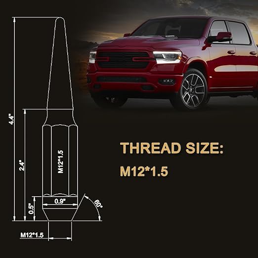 M12 x 1.5mm Wheel Locks, Fit for Impala, Equinox, Cruze, Accord, Civic, Element, Pilot, Wheel Locks Set, 4 Locking Lug Nuts 2 Pcs Key with 20Pcs Spike Lug Nuts+1 Key, Chrome