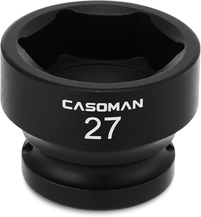 CASOMAN 1/2" Drive 27mm Stubby Impact Socket Set, 6-Point, 1.1" Length, CR-MO, Metric