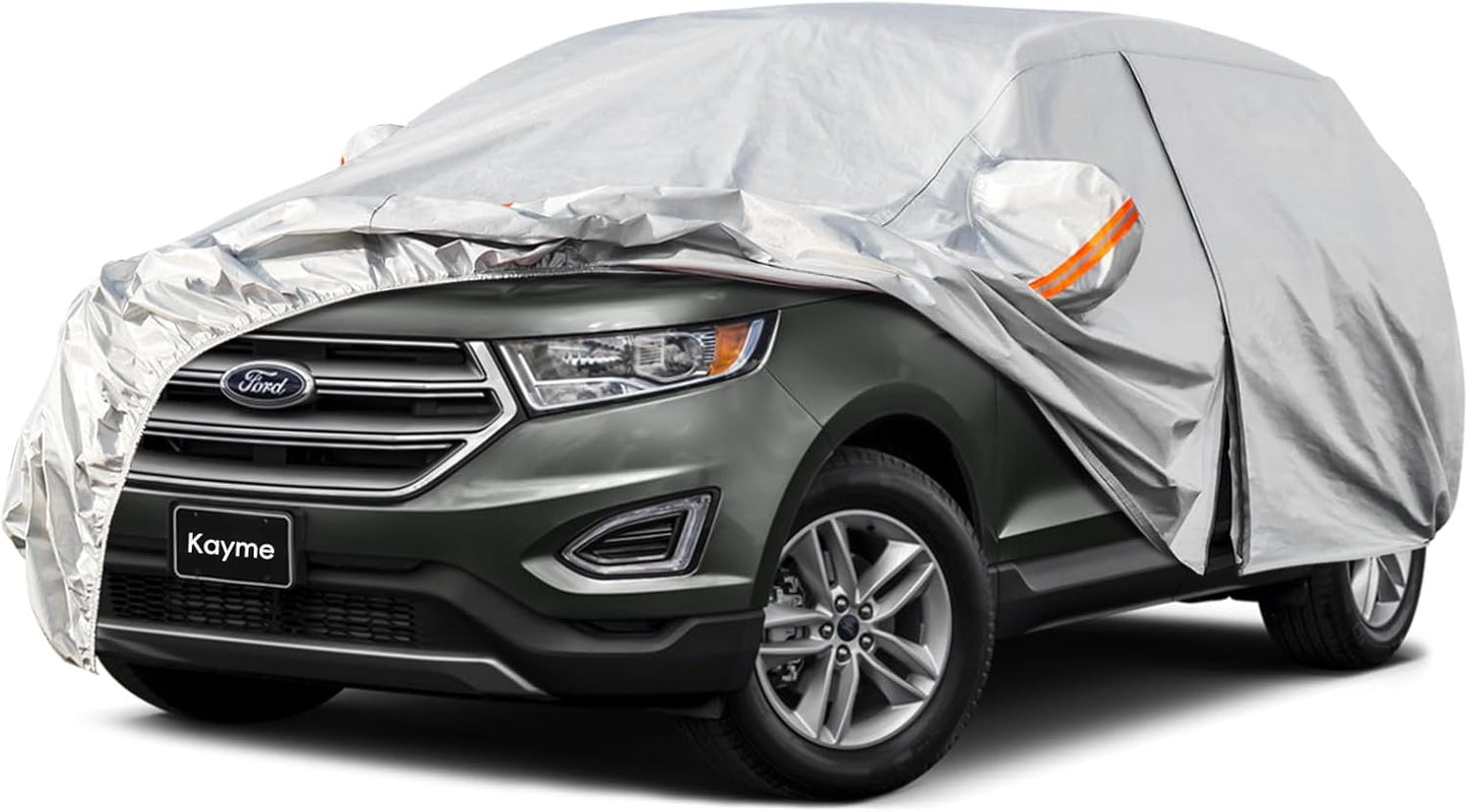 Kayme 6 Layers SUV Car Cover Custom Fit for Ford Edge（2013-2025） Waterproof All Weather for Automobiles, Outdoor Full Cover Rain Sun UV Protection.Silver