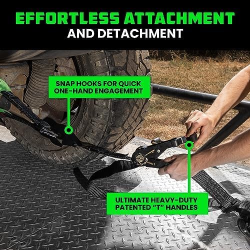 Rhino USA Car Tie Down Straps for Trailers with Snap Hooks (4-Pack) -2" x8' (10,000lb Break Strength) - Heavy Duty T-Handle Car Hauler Tire and UTV Axle Straps, Powersports & More - Black
