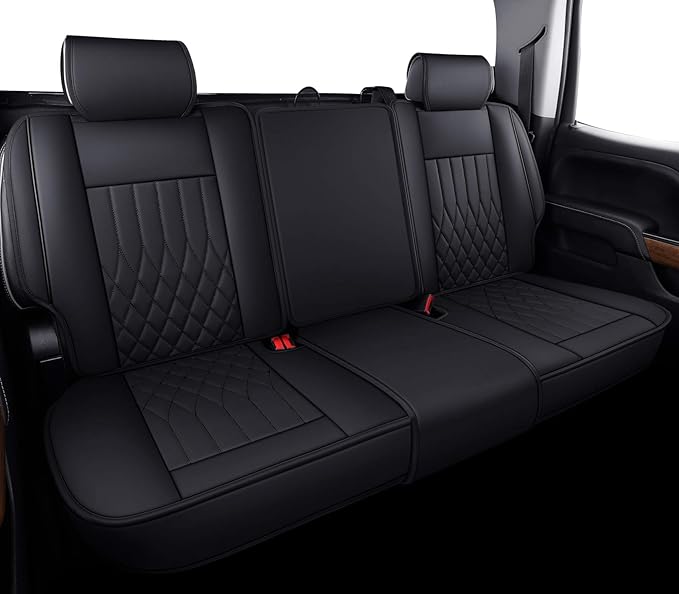 Aierxuan Rear Chevy Silverado GMC Sierra Car Seat Covers, Custom Fit 2007-2025 1500 2500 HD 3500 HD Crew, Double, Extended Cab or Pickup Truck, Vehicle Cushion Cover with Waterproof Leather (Black)