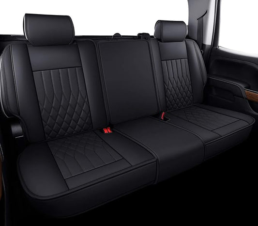 Aierxuan Rear Chevy Silverado GMC Sierra Car Seat Covers, Custom Fit 2007-2025 1500 2500 HD 3500 HD Crew, Double, Extended Cab or Pickup Truck, Vehicle Cushion Cover with Waterproof Leather (Black)