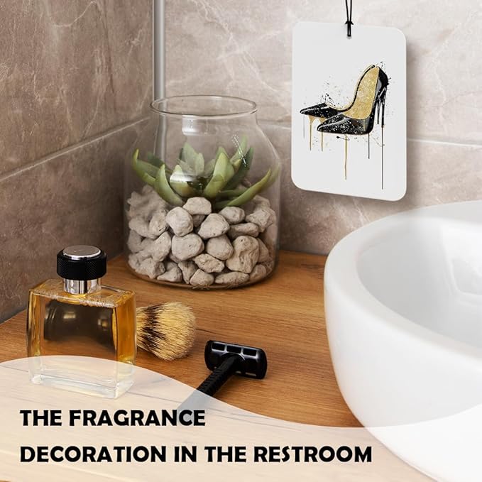 Black and Gold Bathroom Air Freshener 4 Pcs, Girly Bag Perfume Lipstick High Heels Air Freshener Hanging Decor for Bathroom Cars Closet Drawer Books Accessories Gifts