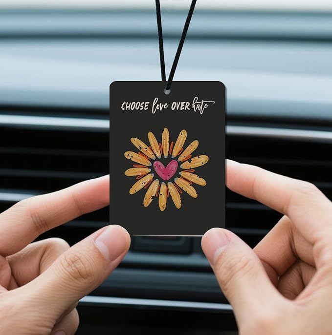 'Choose Love Over Hate' Floral Car Air Fresheners - Inspirational Quotes & Colorful Flower Designs, 4 - Pack Ideal Decor & Gift for Positivity Seekers, for Car, Closet & Home