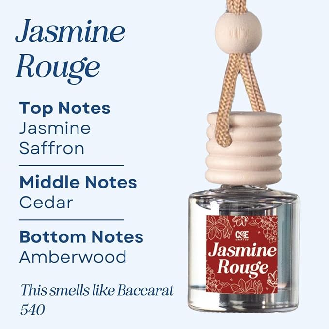 CANDECraftCo Car Air Hanging Fragrance Oil, Car Auto Freshener for Essential Oils, Scents Fragrance Aromatherapy Automobile Diffuser, Long Lasting (Jasmine Rouge)