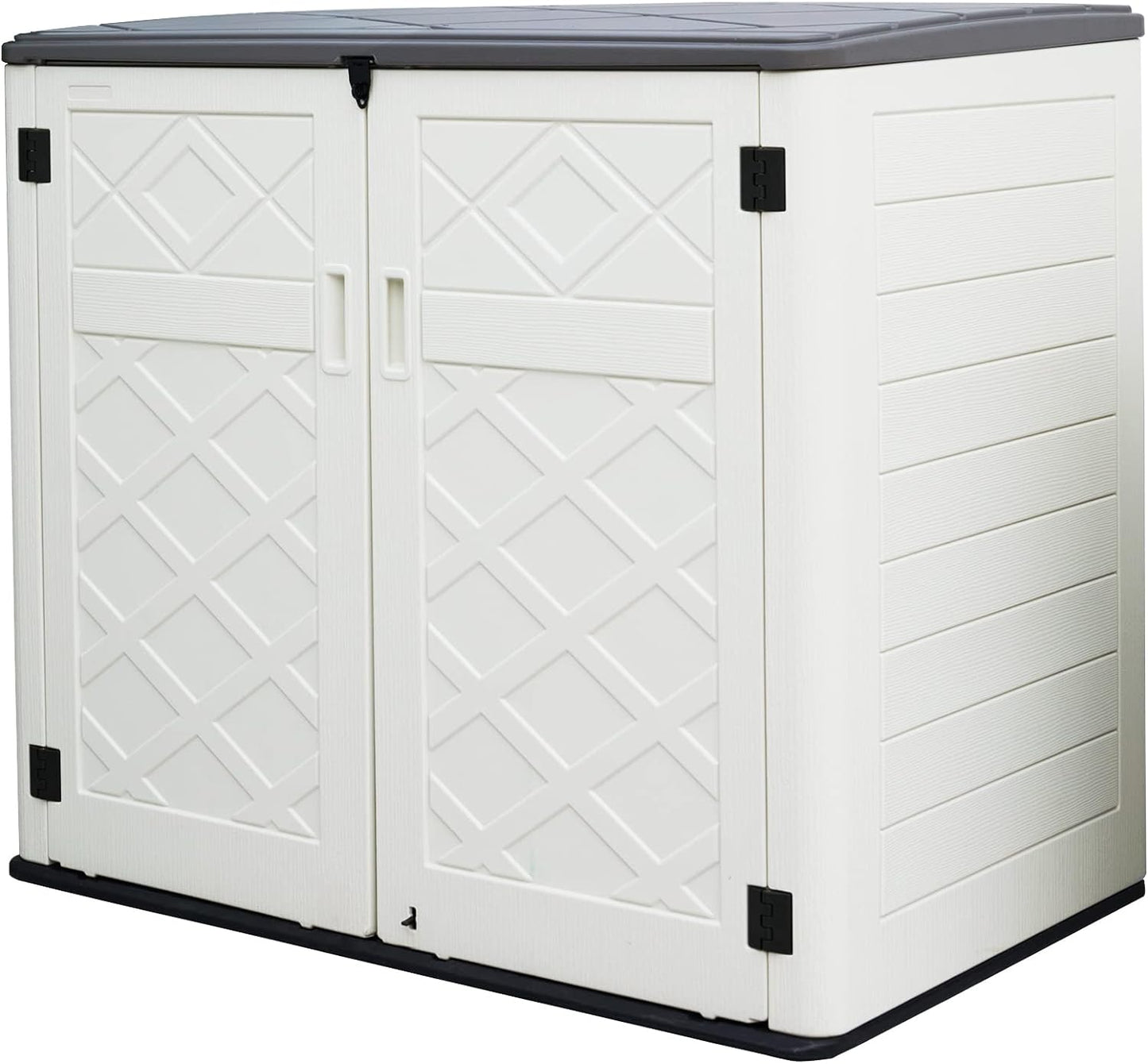 Large Horizontal Storage Sheds,38 cu.ft. Outdoor Storage Box for Garden,Patio and Backyard,Customized Shelves &Lockable(Off White)