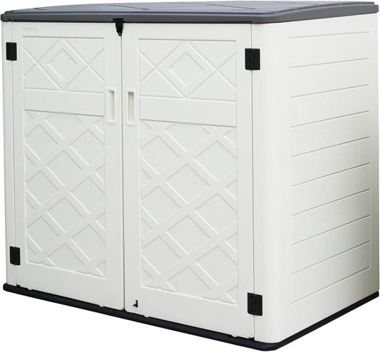 Large Horizontal Storage Sheds,38 cu.ft. Outdoor Storage Box for Garden,Patio and Backyard,Customized Shelves &Lockable(Off White)