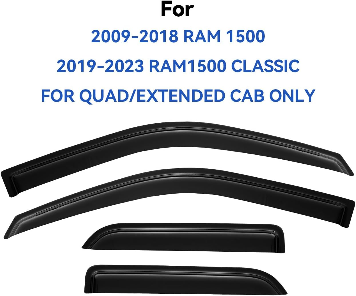 Window Visors Rain Guards for 2009-2018 Dodge Ram 1500 Quad Cab, Out-Channel Window Vent Wind Deflectors Visors Shades for 2019-2023 Ram 1500 Extended Cab Classic Model