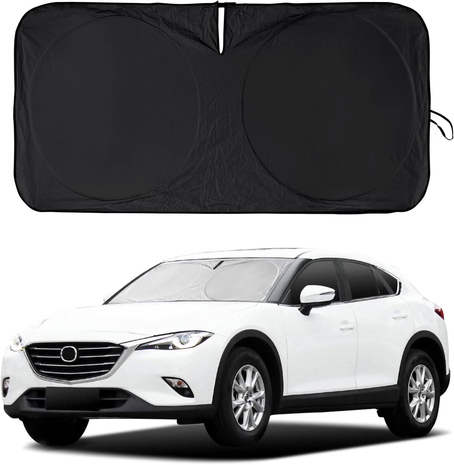 Windshield Sun Shade Compatible with 2024 2023 2022 2021 2020 2019 2018 Mazda CX5 CX-5, CX-3, CX-9,Front Window Sunshades 210T Reflective Polyester Sun Visor Cool Car Accessories