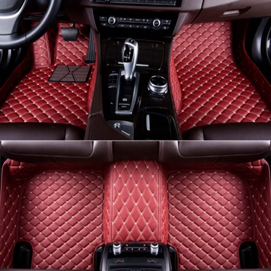 Custom All-Weather Protection Luxury Leather Floor Mats for Cars SUVs Trucks According Anti-Slip Leather Floor mats ﻿ (14,Wine Red)
