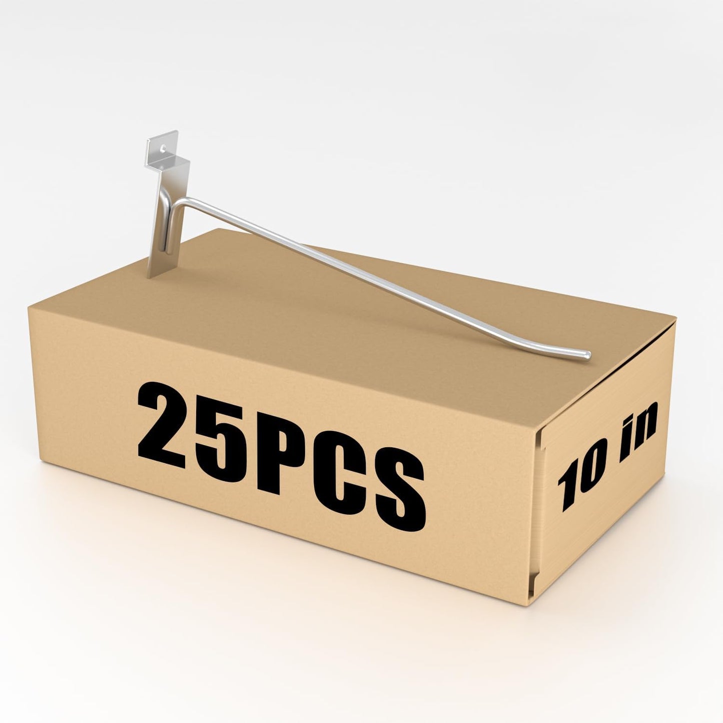 25 PK Silver 10 inch Wall Mounted Slatwall Hooks – Heavy-Duty Storage & Organization Solution