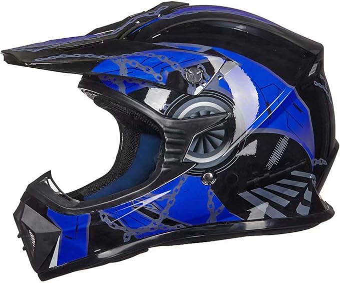 ILM Youth & Kids Dirt Bike Helmets Motocross ATV Dirtbike BMX MX Offroad Full Face Motorcycle Helmet, DOT Approved Model 128YS (Blue Black, Youth-Large)