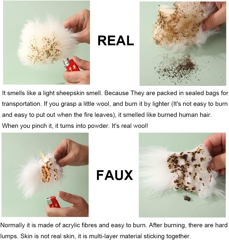 Fluffy Genuine Sheepskin Car Seat Cover for Auto Fuzzy Interior Accessories Cushion with Soft Wool Natural Fur Non-Slip (Pearl, Back)