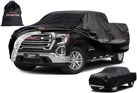 Kayme Truck Cover Custom Fit GMC Sierra(2002-2025) Double/Extended/Crew Cab SB. Full Exterior Heavy Duty Outdoor Pickup Truck Car Cover Waterproof All Weather.Car Tarp for Wind Sun Dust Protection.