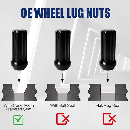 M14x1.5 Lug Nuts, Conical/Cone Bulge Seat, Closed End Long Extended XL Spline with 1 Socket Key， Wheel Lug Nuts for Aftermarket Wheels (32Pcs,Black)