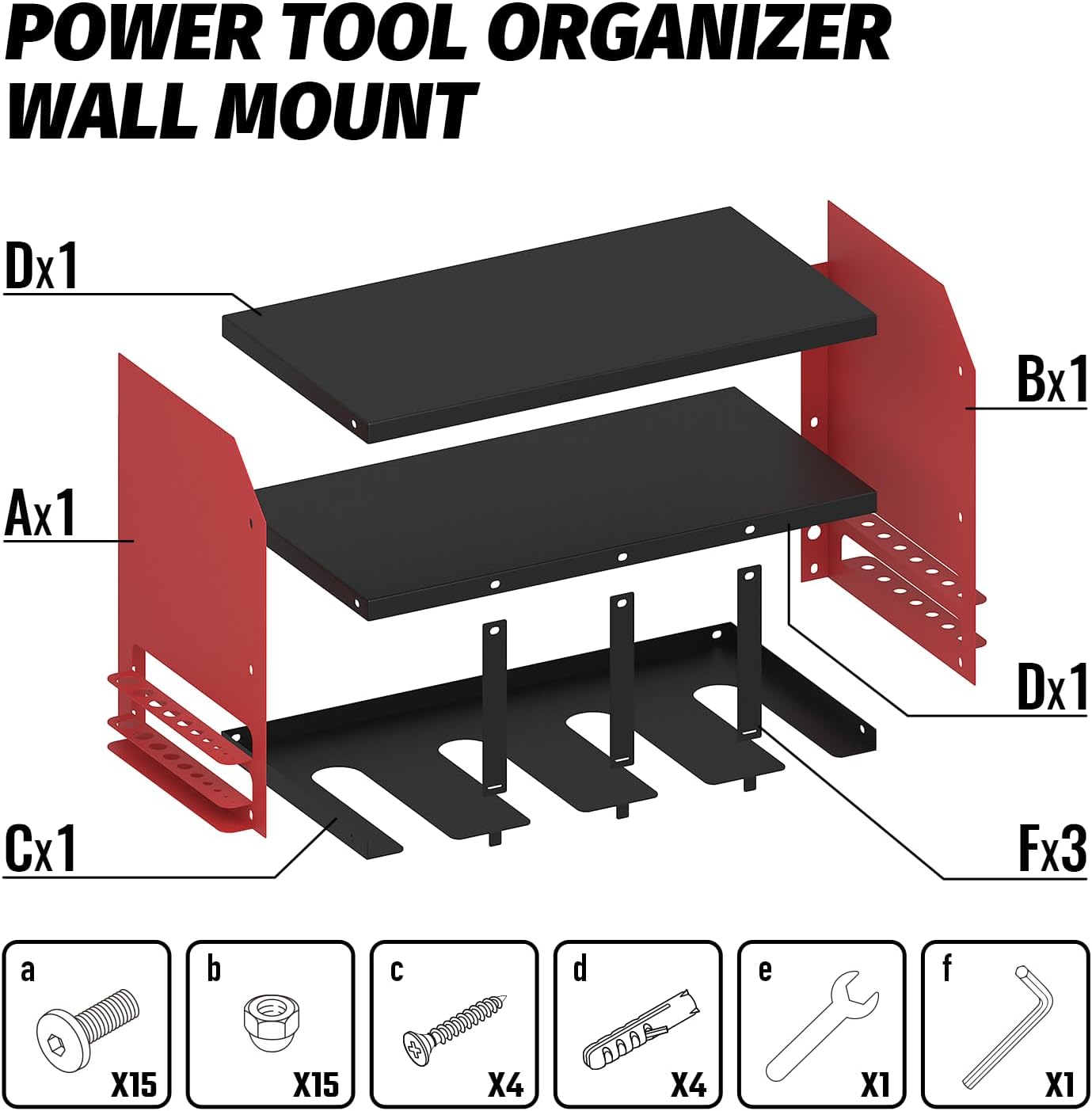Power Tool Organizer Wall Mount, Utility Racks 3 Layers Storage Rack, Mini Chainsaw, Screwdriver, Drill Bit, Heavy Duty Iron Garage Tool Organizer Storage for Workshop Shed Pegboard Basement