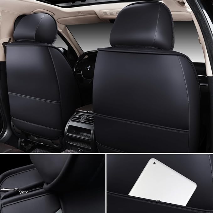 OASIS AUTO Car Seat Covers Full Set Premium Waterproof Faux Leather Cushion Universal Accessories Fit SUV Truck Sedan Automotive Vehicle Auto Interior Protector (OS010-Gray)