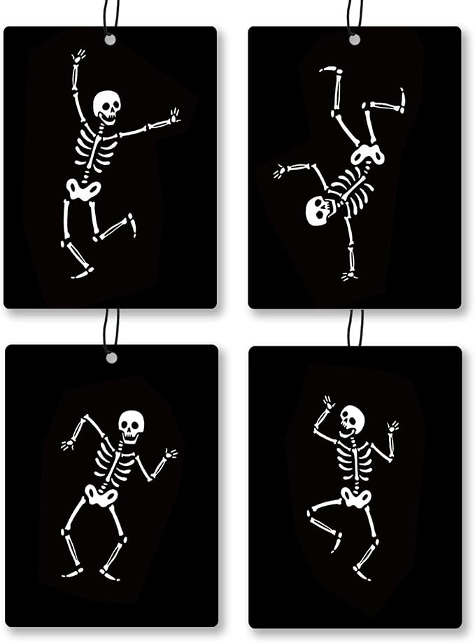 Funny Gothic Skeleton Car Air Freshener 4 Pcs, Humorous Dancing Goth Skull Hanging Scents Air Freshener for Women Men Gifts, Dark Gothic Scented Car Accessories Decor for Room Closet Drawer