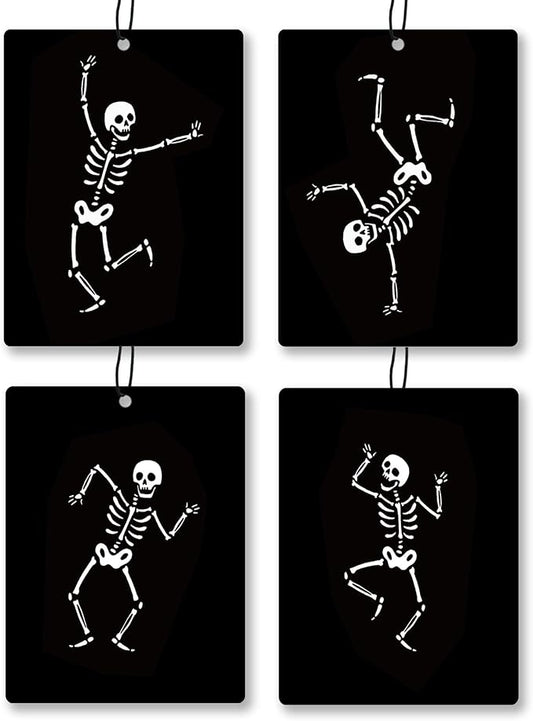 Funny Gothic Skeleton Car Air Freshener 4 Pcs, Humorous Dancing Goth Skull Hanging Scents Air Freshener for Women Men Gifts, Dark Gothic Scented Car Accessories Decor for Room Closet Drawer