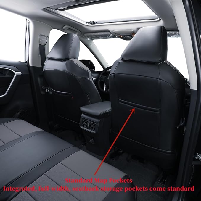 coverdream Rav4 Waterproof Leather Seat Covers Custom Fit for 2019-2024 2025 Toyota Rav4 Hybrid (Not for XSE/SE/Plug-in Hybrid),Full Coverage,Airbag Compatible,Car Seat Protector(Full Set,Black/Gray)