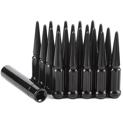 GAsupply 1/2-20 Spike Lug Nuts Black 20pcs, 1/2 x 20 Locking Spiked Lug Nut Spline 4.4" Tall, Closed End Bulge Acorn 60 Degree Cone/Conical Seat