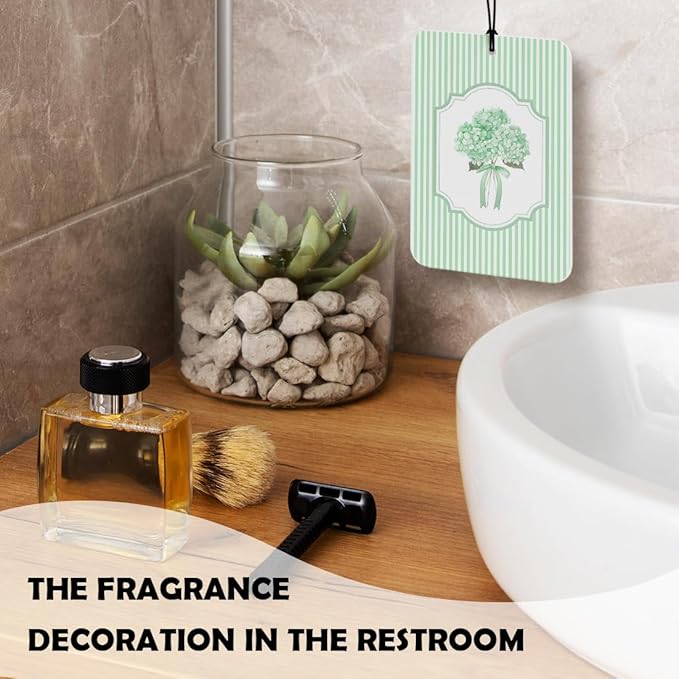 Preppy Blue Hydrangea Car Air Freshener 3 Pcs, Blue Pink and Green Striped Cottagecore Flower Air Freshener Hanging Decor for Cars Closet Drawer Books Accessories Gifts